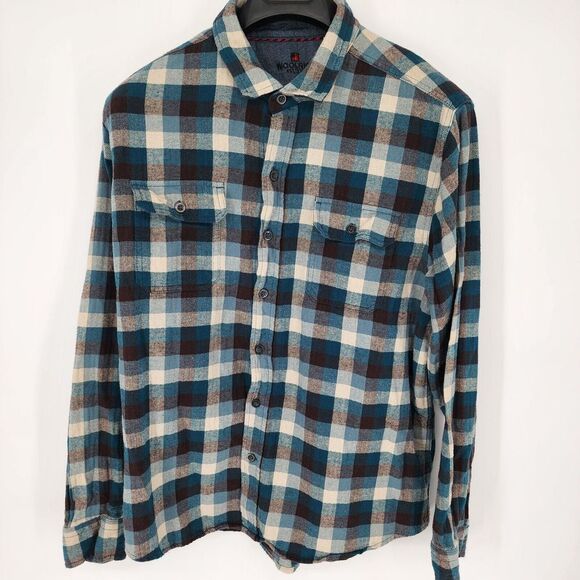 Woolrich Flannel Shirt Men's 2XL XXL Blue Plaid Long Sleeve Button Down Pockets - Picture 2 of 9